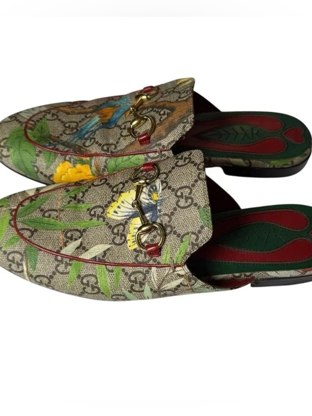 Gucci GG Supreme Canvas Bird & Floral Horsebit Loafer Mules - Picture 3 of 7